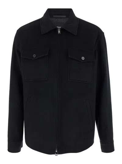 Theory Black Jacket With Collar And Zip Closure In Black