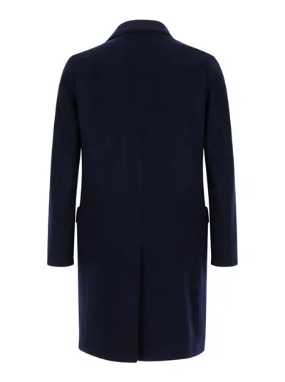 Eleventy Blue Double-breasted Coat With Peak Revers In Fabric Man In Blue