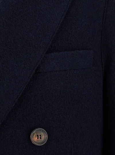Eleventy Blue Double-breasted Coat With Peak Revers In Fabric Man In Blue