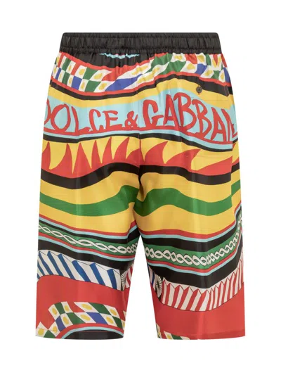 Dolce & Gabbana Multicolor Shorts With All-over Carretto Print In Multicolor