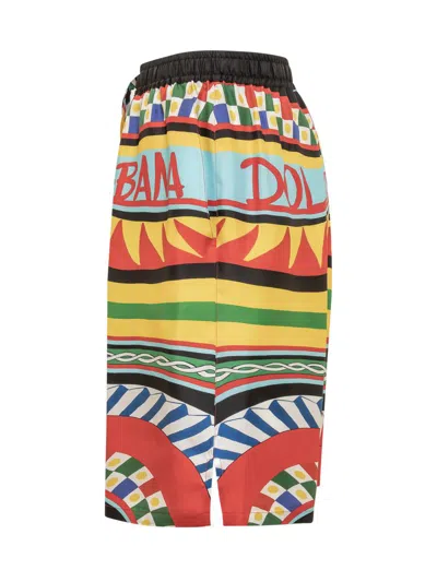 Dolce & Gabbana Multicolor Shorts With All-over Carretto Print In Multicolor