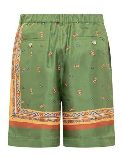 Nick Fouquet Floral Pattern Silk Shorts With Tailored Fit In Green