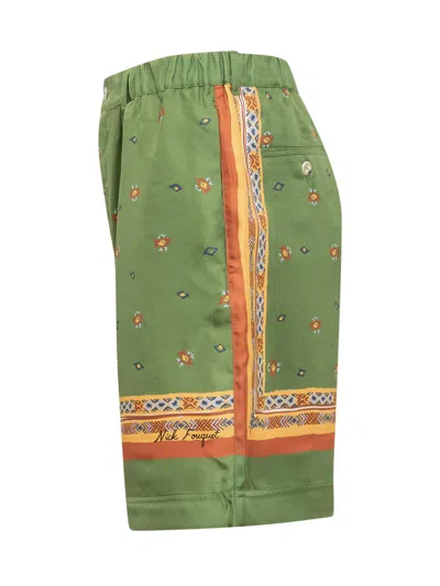 Nick Fouquet Floral Pattern Silk Shorts With Tailored Fit In Green