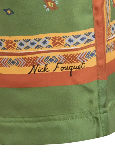 Nick Fouquet Floral Pattern Silk Shorts With Tailored Fit In Green