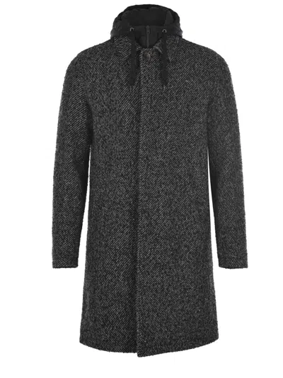Herno Men's Black Bouclã© Coat With Hood In Black