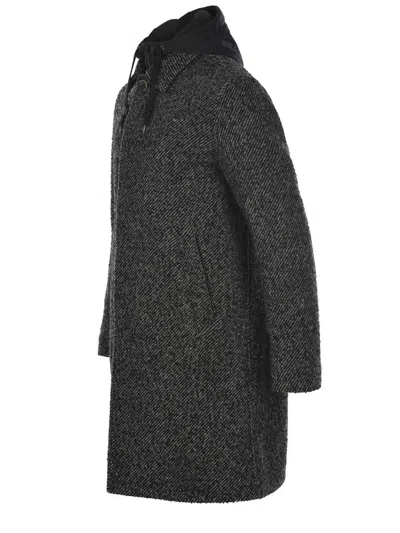 Herno Men's Black Bouclã© Coat With Hood In Black