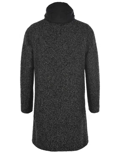 Herno Men's Black Bouclã© Coat With Hood In Black