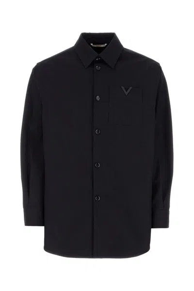 Valentino Rear Yoke Wool Blend Shirt In Navy