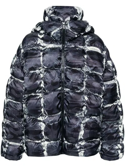 Shop Diesel W-claus-camu Hooded Puffer Jacket With Camo Print In Gray