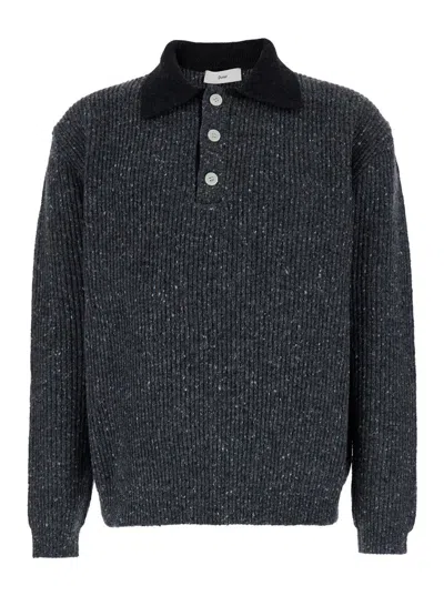 Dunst 'rugby' Grey Sweater With Polo Shirt Style Collar In Grey