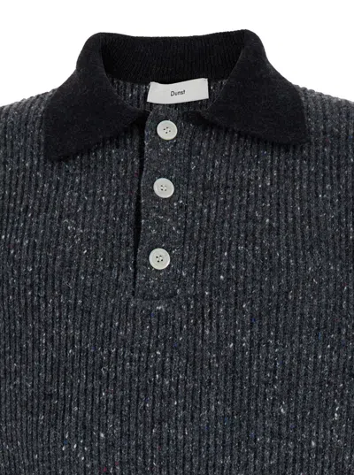 Dunst 'rugby' Grey Sweater With Polo Shirt Style Collar In Grey