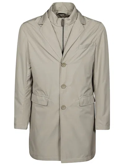 Herno Buttoned High-neck Coat In Brown