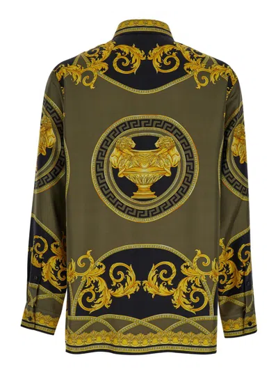 Shop Versace Black And Yellow Shirt With Barocco Print In Silk Man In Multicolor