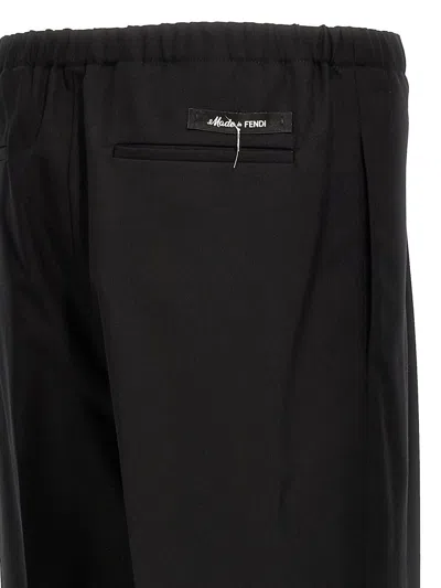 Fendi Waistband Straight Leg Trousers Side Back In Black