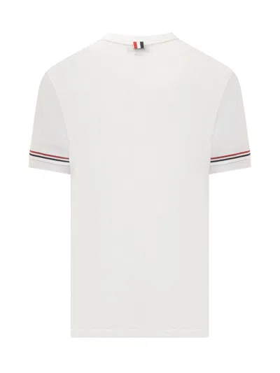 Thom Browne White Crewneck T-shirt With Rwb Detail On Neck And Sleeve In White