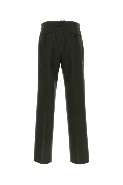 Burberry Wool Trousers With Back Pockets And Belt Loops In Green