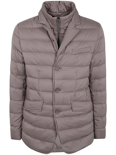 Herno Padded Jacket With Notched Lapel And Quilted Design In Grey
