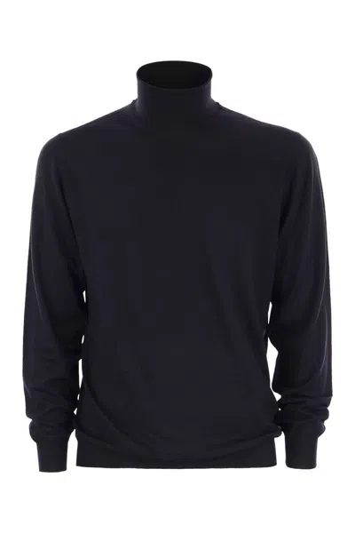 Fedeli Turtleneck Sweater In Virgin Wool In Blue