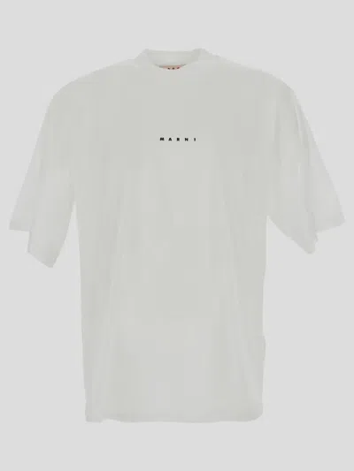 Marni White Cotton T-shirt With Logo Print In No-color