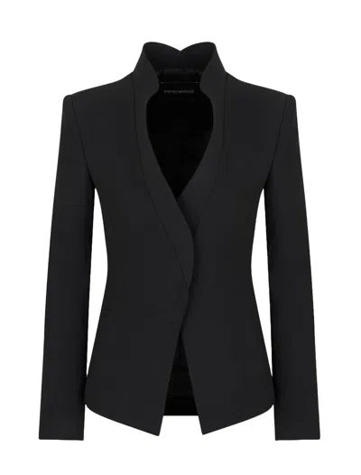 Emporio Armani A Blazer With A Missing Corner Lapel In Black