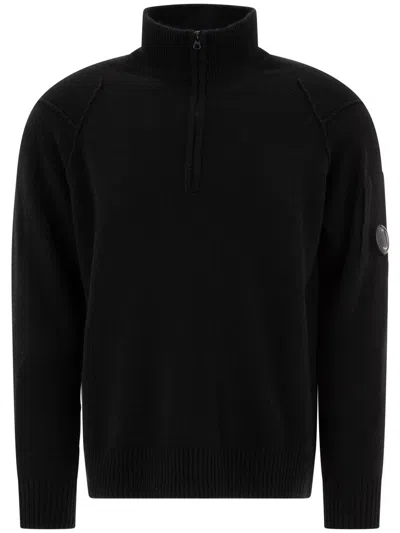 C.p. Company C.p.company Half-zip Sweater With "lens" Detail In 999 Black