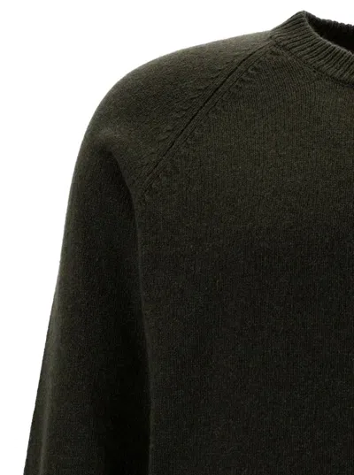 La Fileria Green Crewneck Sweater With Ribbed Trims In Green