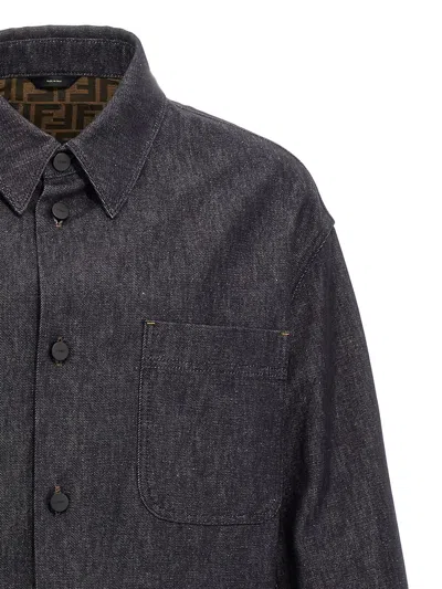 Fendi Dark Blue Denim Selleria Jacket In Blue