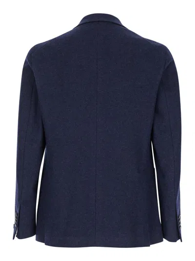 Tagliatore 'montecarlo' Blue Single-breasted Jacket With Notched Revers In Grey