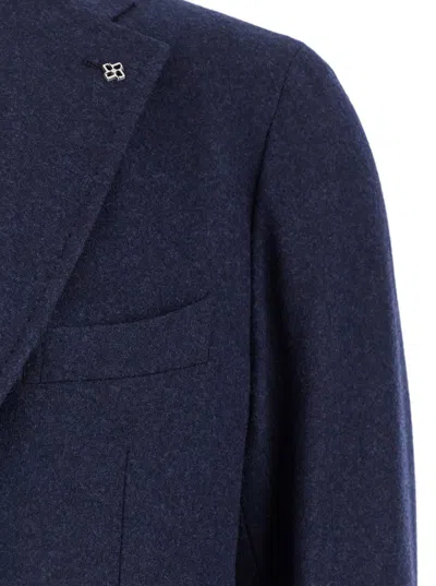 Tagliatore 'montecarlo' Blue Single-breasted Jacket With Notched Revers In Grey