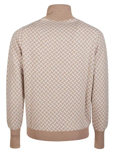 Drumohr Geometric Pattern Turtleneck Sweater With Ribbed Trim In Brown