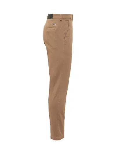 Hugo Boss Tapered-fit Drawstring Pants In Stretch-cotton Twill In Brown