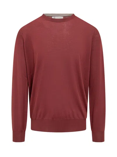 Brunello Cucinelli Cashmere Crew Neck Sweater In Red