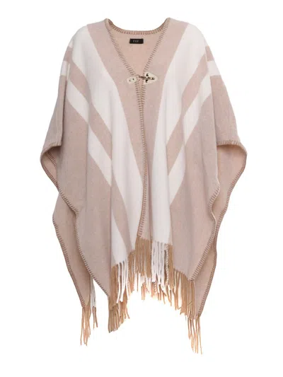 Fay Fringed Hem Stripe Patterned Cape In Multicolor