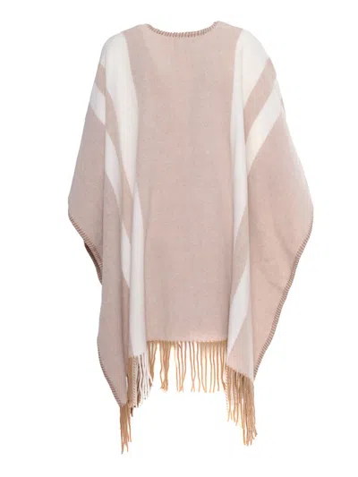 Fay Fringed Hem Stripe Patterned Cape In Multicolor