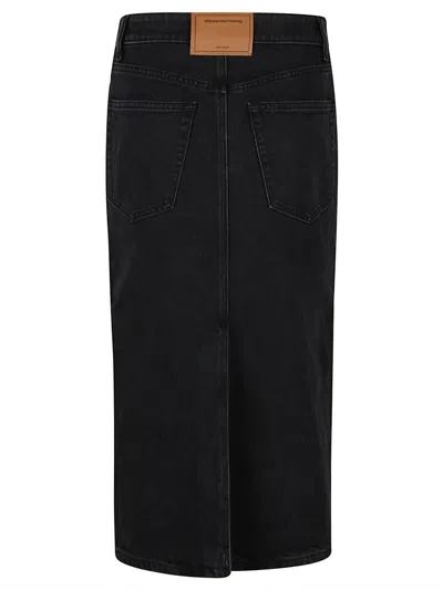Alexander Wang Black Pencil Denim Midi Skirt In Grey