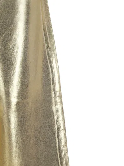 Ganni Women Gold Five Pockets Wide Jeans In Laminated Fabric Woman