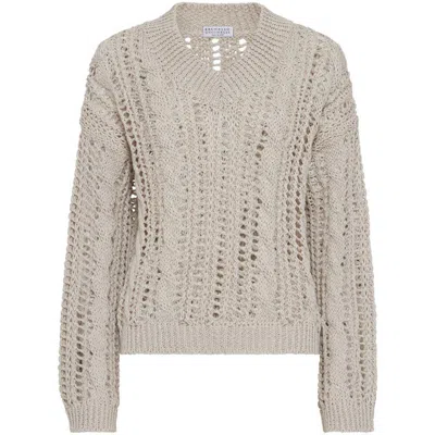 Brunello Cucinelli Embellished V Neck Pull Mohair Wool In Multicolor