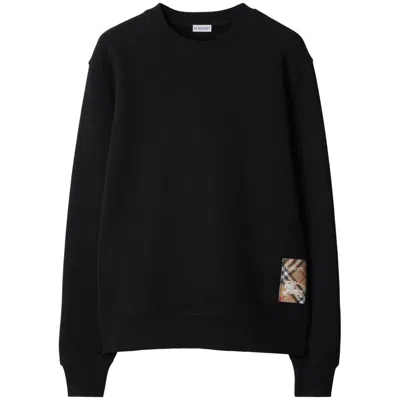 Burberry Check-patch Cotton Sweatshirt In Black