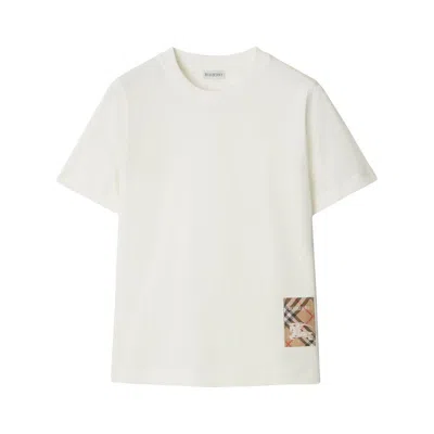 Burberry Cotton T-shirt With Check Application In White