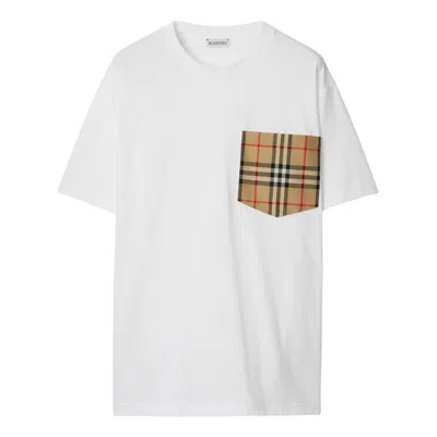 Burberry Women White Jersey Checked Twill-trimmed Cotton-jersey T-shirt Tee Shirt In White