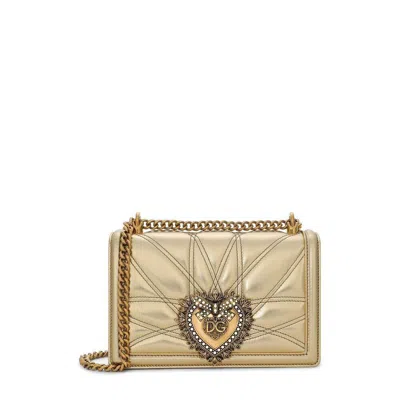 Dolce & Gabbana Devotion Quilted Shoulder Bag In Gold