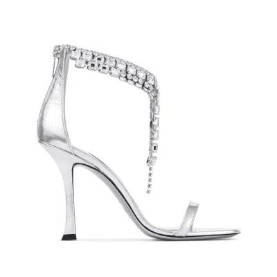 Jimmy Choo 'verity' Metallic Sandals With High Stiletto Heel In Silver