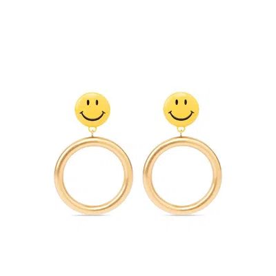 Moschino Round Smile-motif Earrings In Gold