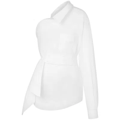 Moschino Asymmetric One-shoulder Shirt Chest Pocket Detail In White