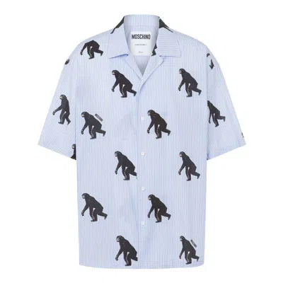 Moschino Poplin Shirt Allover Chimpanzee In Multicolor