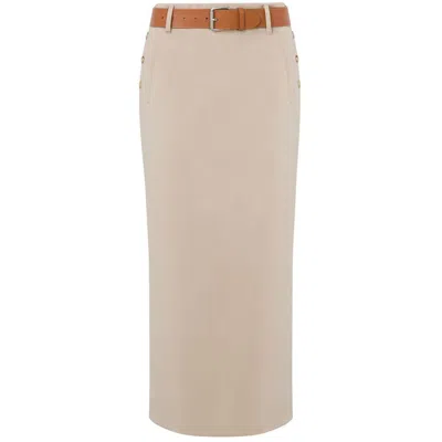 Moschino Wool Twill Skirt Tailored Twist In Neutral