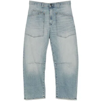 Nili Lotan Shon High Waist Barrel Leg Jeans In Blue