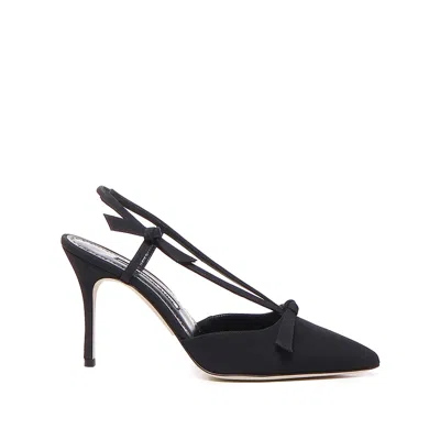 Manolo Blahnik Corintia 90 Bow-embellished Crepe De Chine Slingback Pumps