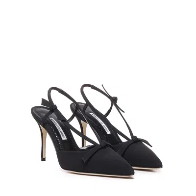 Manolo Blahnik Corintia 90 Bow-embellished Crepe De Chine Slingback Pumps