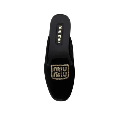 Miu Miu Logo Embroidered Slip-on Mules Women In Black